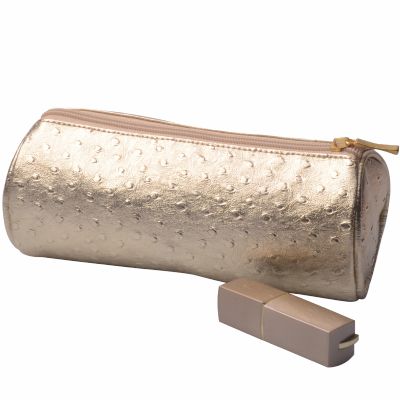 Ostrich Cylinder Cosmetic Bag Personalized